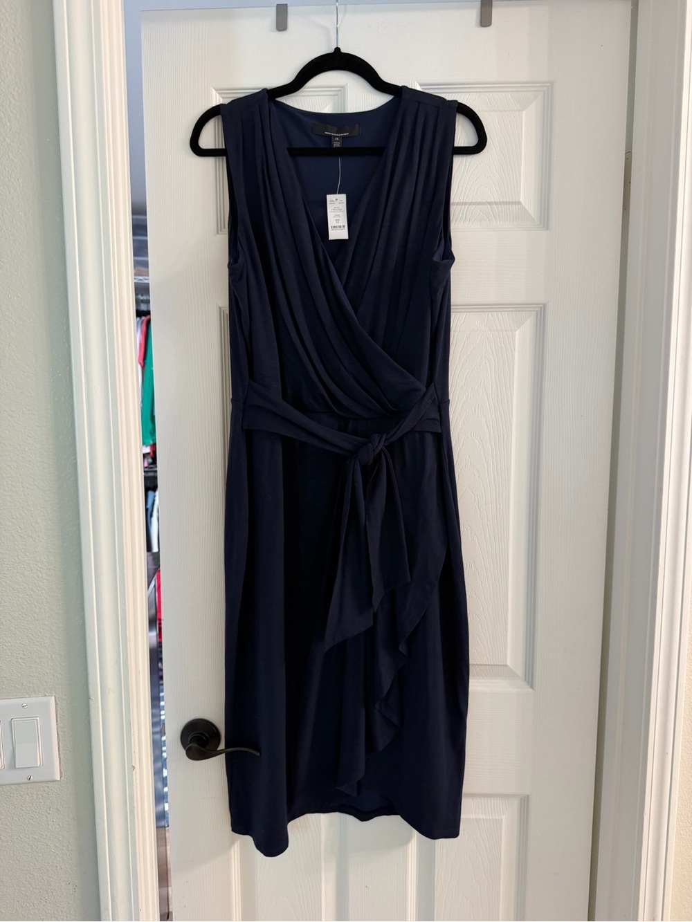 NWT White House Black Market Navy Blue Draped Wrap Dress – Size 14 - Picture 2 of 7